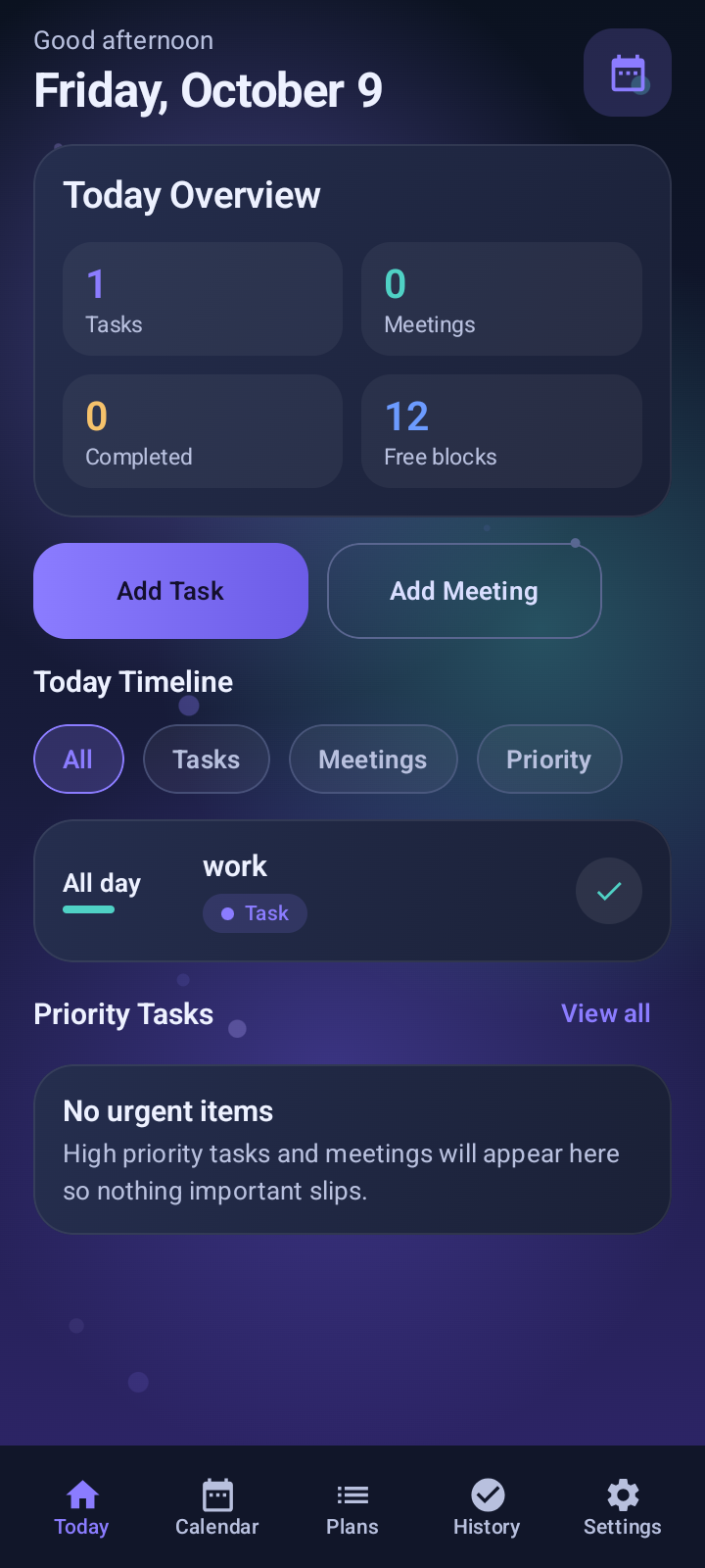 ClearPlan Scheduler Today screen